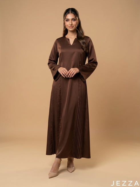 Coffee Glow: Satin A-Line Maxi Dress 77931