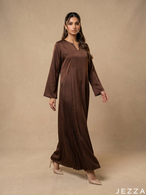 Coffee Glow: Satin A-Line Maxi Dress 77931