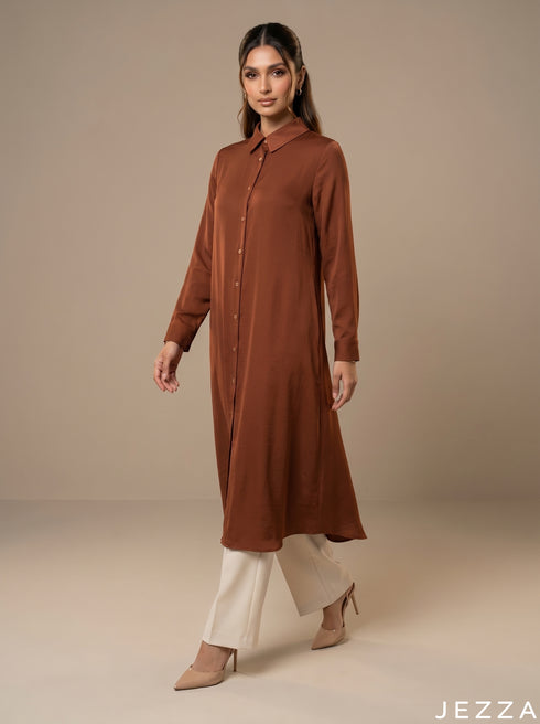 Rust Ember: Collared Midi Length Top 82381