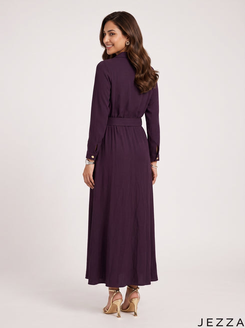 Plum Elegance: Poly Cotton A-Line Dress 90371