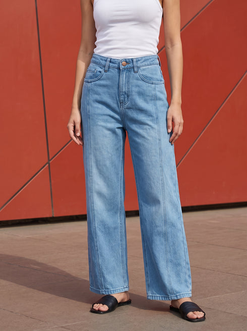 Coastal Breeze: Light Blue Wide-Leg Denim Jeans DL-389 L