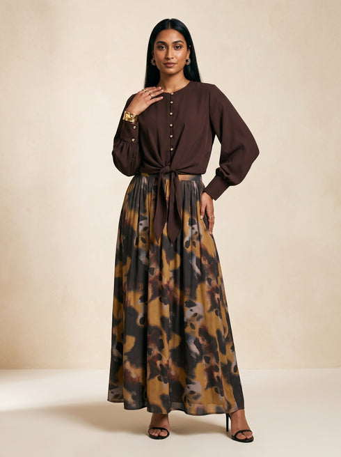 Earthbound Muse: Brown Abstract Skirt Set 88771/90721