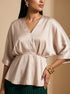 Cream Sage: Satin V-Neck Hip Top 86372