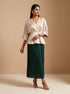 Cream Sage: Satin V-Neck Hip Top 86372