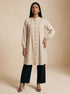 Cream Serenity: Cotton Mandarin Knee Top 81691