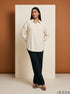 Ivory Ease: Relaxed Poly Cotton Below Hip Top 90361