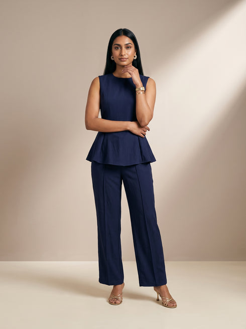 Navy Essential: Poly Cotton Ankle Pants 88091