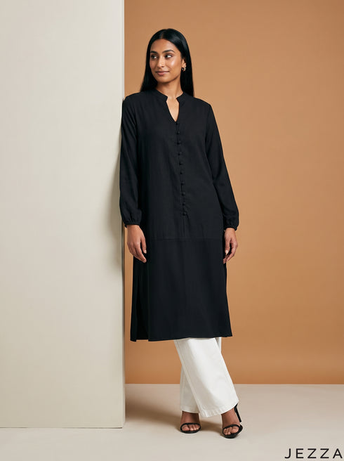 Urban Texture: Black Textured Polyester Hoodie Top 82181