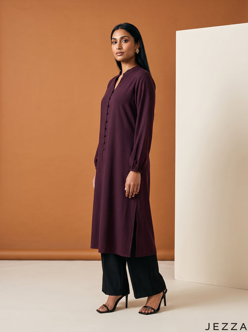 Maroon Texture: Textured Polyester Hoodie Top 82182