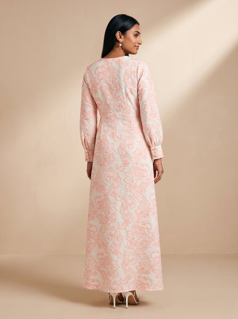 Baroque Grace: Brocade Damask Maxi Dress 91861