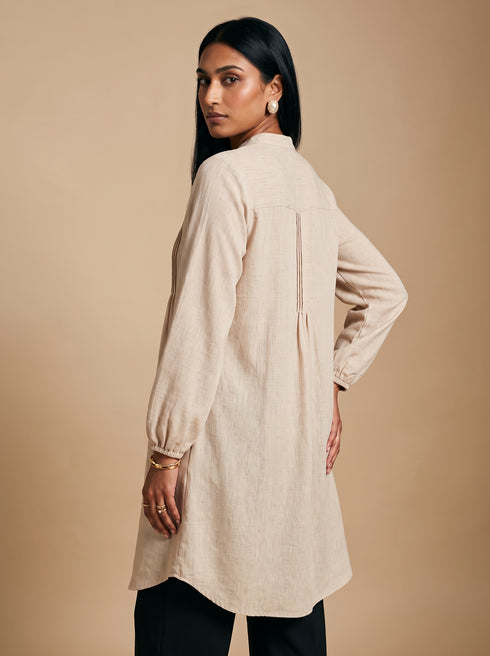 Cream Serenity: Cotton Mandarin Knee Top 81691