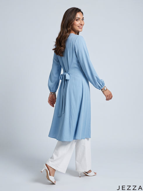 Sky Breeze: Light Blue Cotton Knee Top 81083