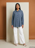 Deep Blue Ease: Relaxed Poly Cotton Below Hip Top 90362