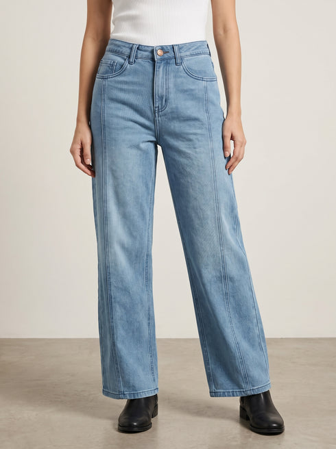 Coastal Breeze: Light Blue Wide-Leg Denim Jeans DL-389 L