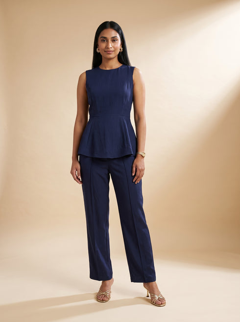 Navy Essential: Poly Cotton Ankle Pants 88091