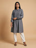 Grey Horizon: Cotton Mandarin Knee Top 81692