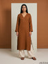 Double Gauze Ease: Brown V-Neck Midi Top 93171