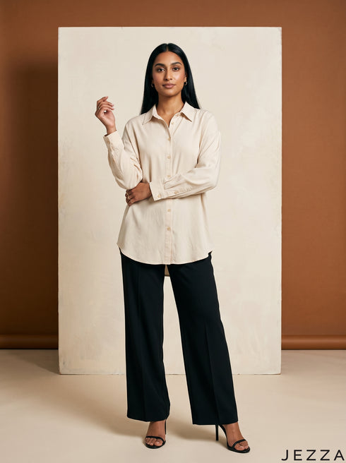 Ivory Ease: Relaxed Poly Cotton Below Hip Top 90361