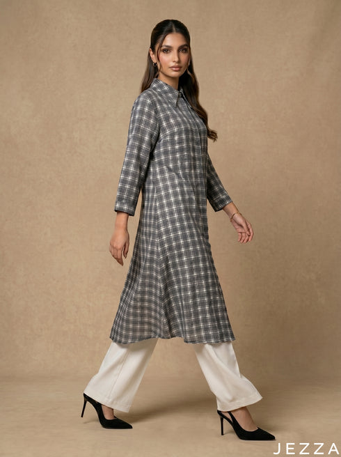 Contemporary Lines: Windowpane Check Longline Top 87041