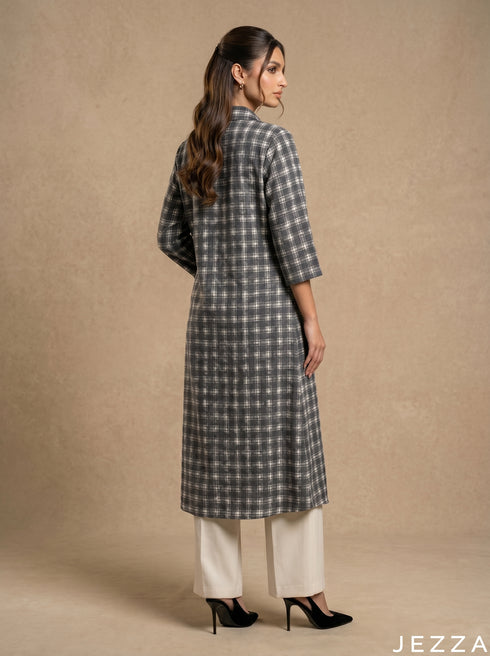 Contemporary Lines: Windowpane Check Longline Top 87041