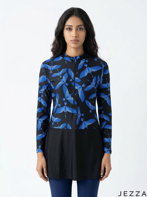 Dual Tide: Black & Blue Swim Suit 86111