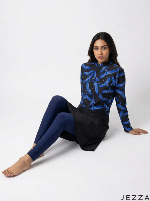 Dual Tide: Black & Blue Swim Suit 86111