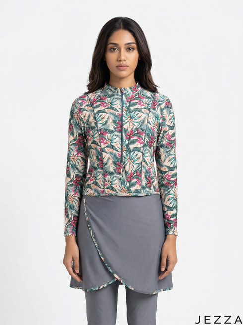 Grey Stream: Fitted Long Sleeve Swimwear 86091