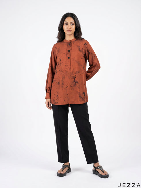 Abstract Line: Mandarin Collar Relaxed Top 77731
