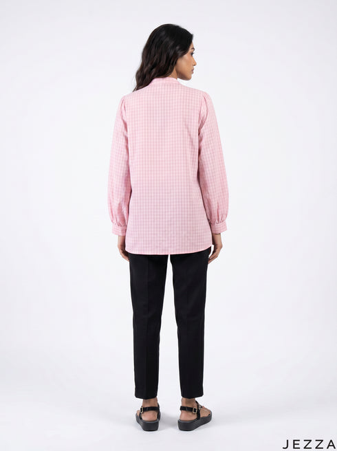 Pink Grid: Long Sleeve Below Hip Top 72721