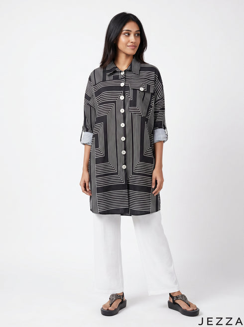 Mono Grid: Linear Print Shirt Top 81231