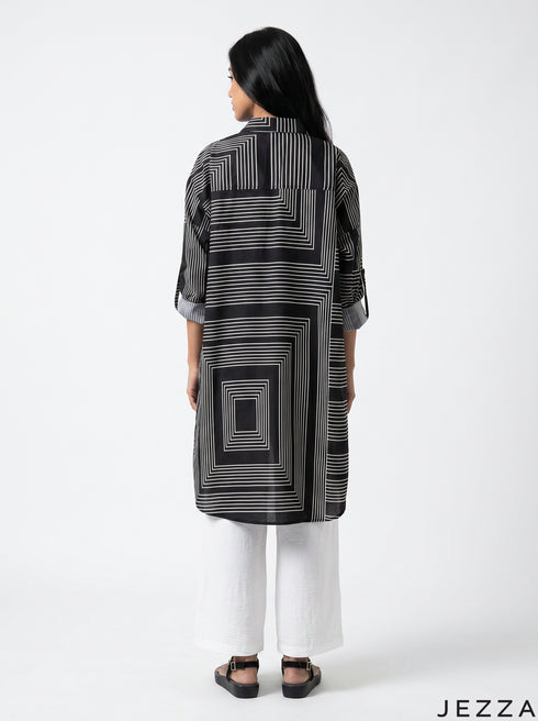Mono Grid: Linear Print Shirt Top 81231