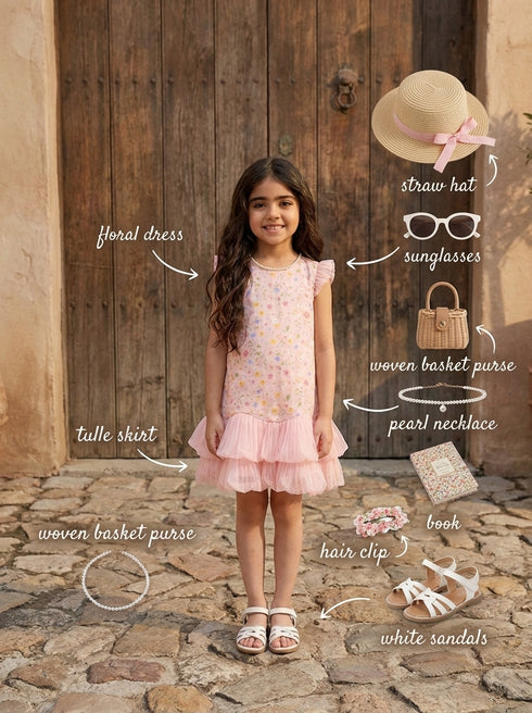 Pink Floral Tulle Dress 90901