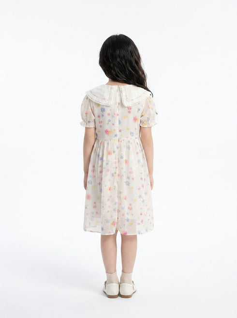 Pastel Floral Lace-Collar Dress 91031