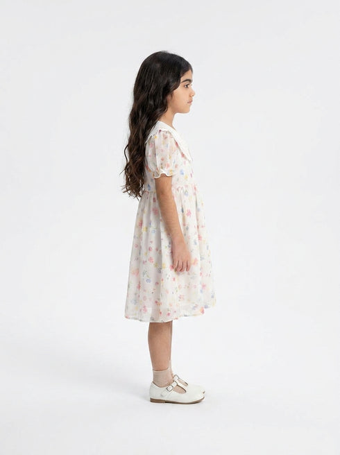 Pastel Floral Lace-Collar Dress 91031