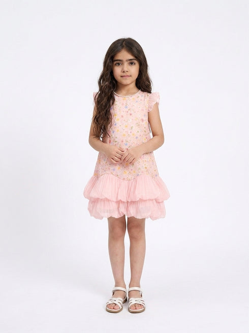 Pink Floral Tulle Dress 90901