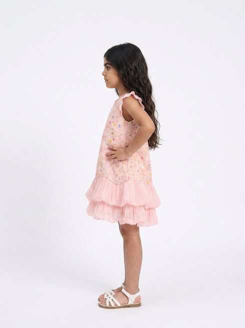 Pink Floral Tulle Dress 90901