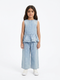 Girls Light Wash Denim Peplum Top & Wide Leg Trouser Set 91011