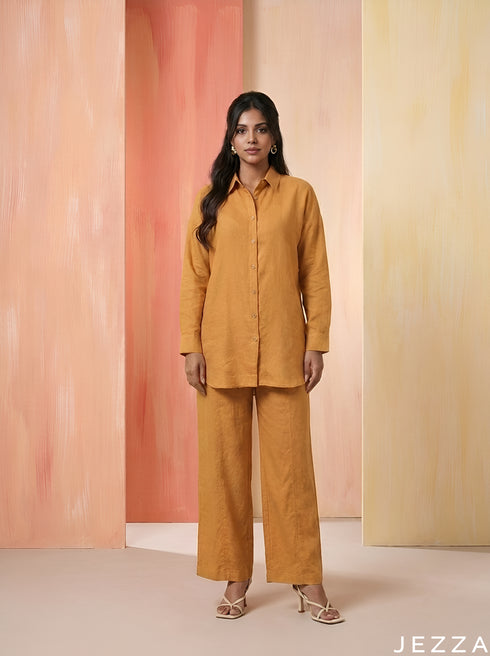 Sunsoil Ease: Mustard Yellow Poly Linen Set 87082