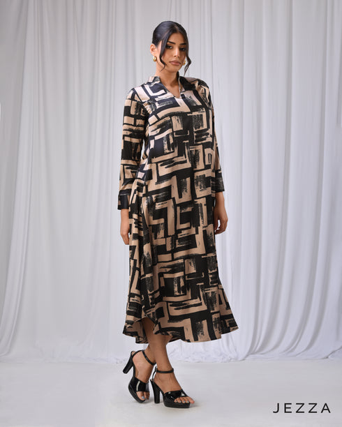 Versatile Grace: Midi Top-Dress with Mandarin Collar 72291