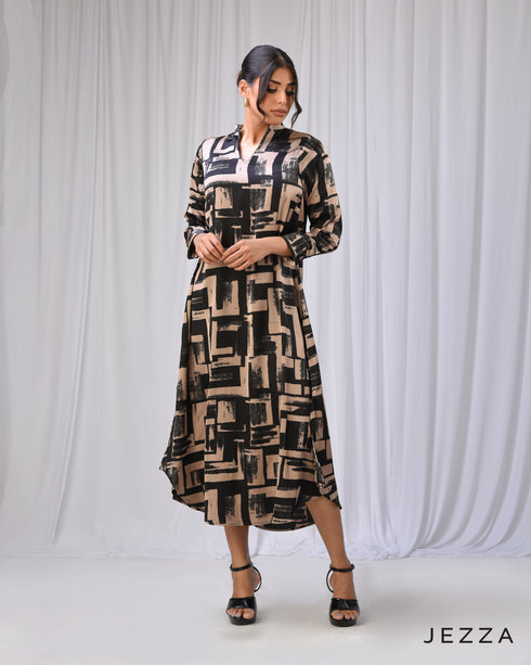 Versatile Grace: Midi Top-Dress with Mandarin Collar 72291