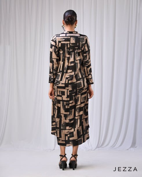 Versatile Grace: Midi Top-Dress with Mandarin Collar 72291