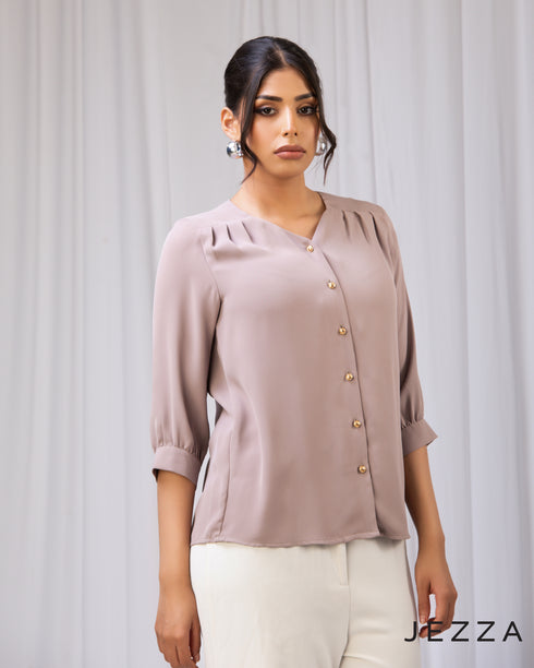 Structured Grace: V-Neck Hip Top 64854