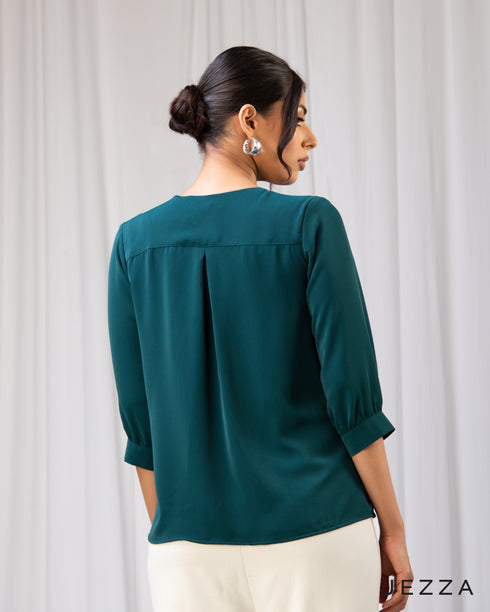 Structured Grace: V-Neck Hip Top 64851