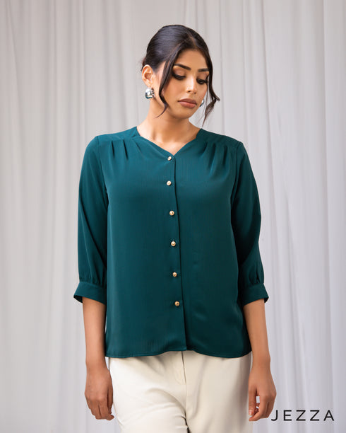 Structured Grace: V-Neck Hip Top 64851