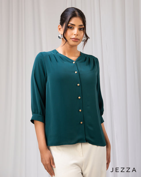 Structured Grace: V-Neck Hip Top 64851