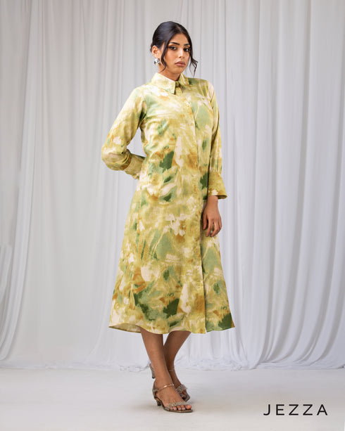 Refined Flow: Long-Sleeve Collared Midi Top 66241