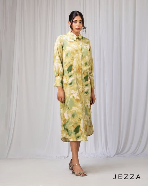 Refined Flow: Long-Sleeve Collared Midi Top 66241