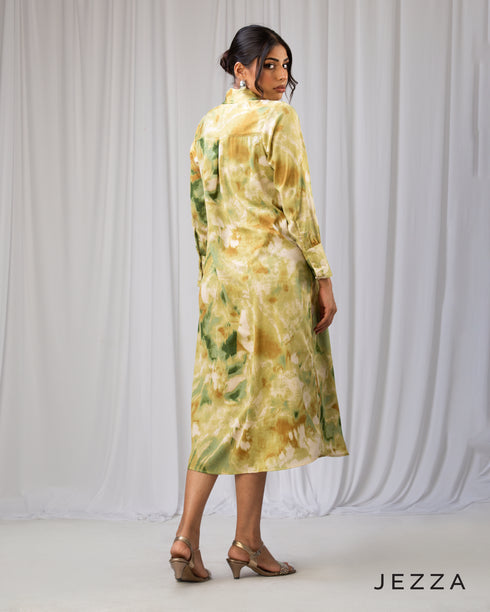 Refined Flow: Long-Sleeve Collared Midi Top 66241