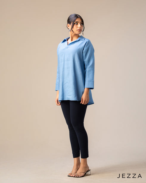 Structured Grace: Below-Hip V-Neck Top 72061