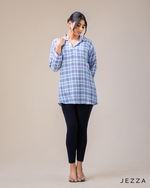 Structured Grace: Below-Hip V-Neck Top 70491